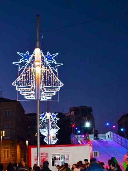 Christmas lights on streetlights